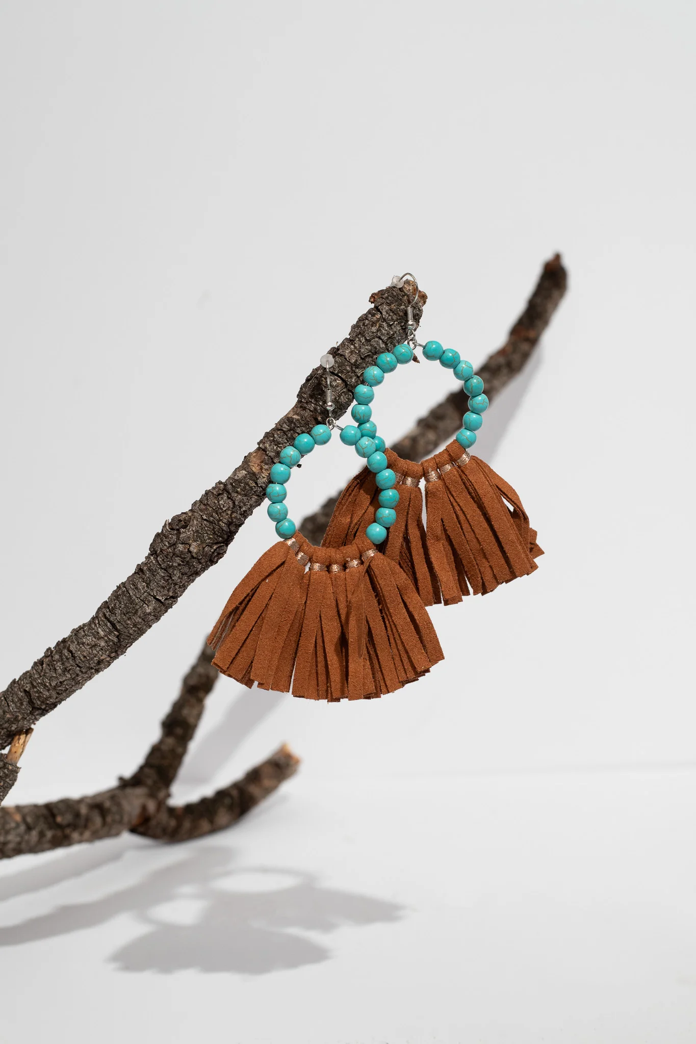 Dust & Turqoise Tassel Hoop Earrings - Image 4