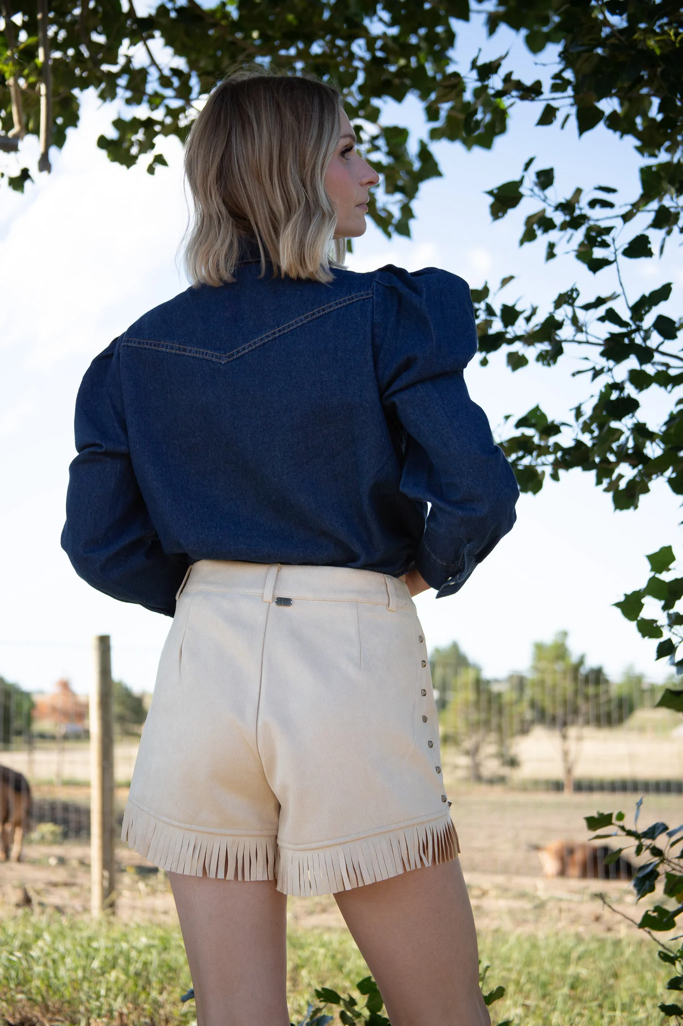 Pearls & Denim Puff Sleeve Shirt - Image 5
