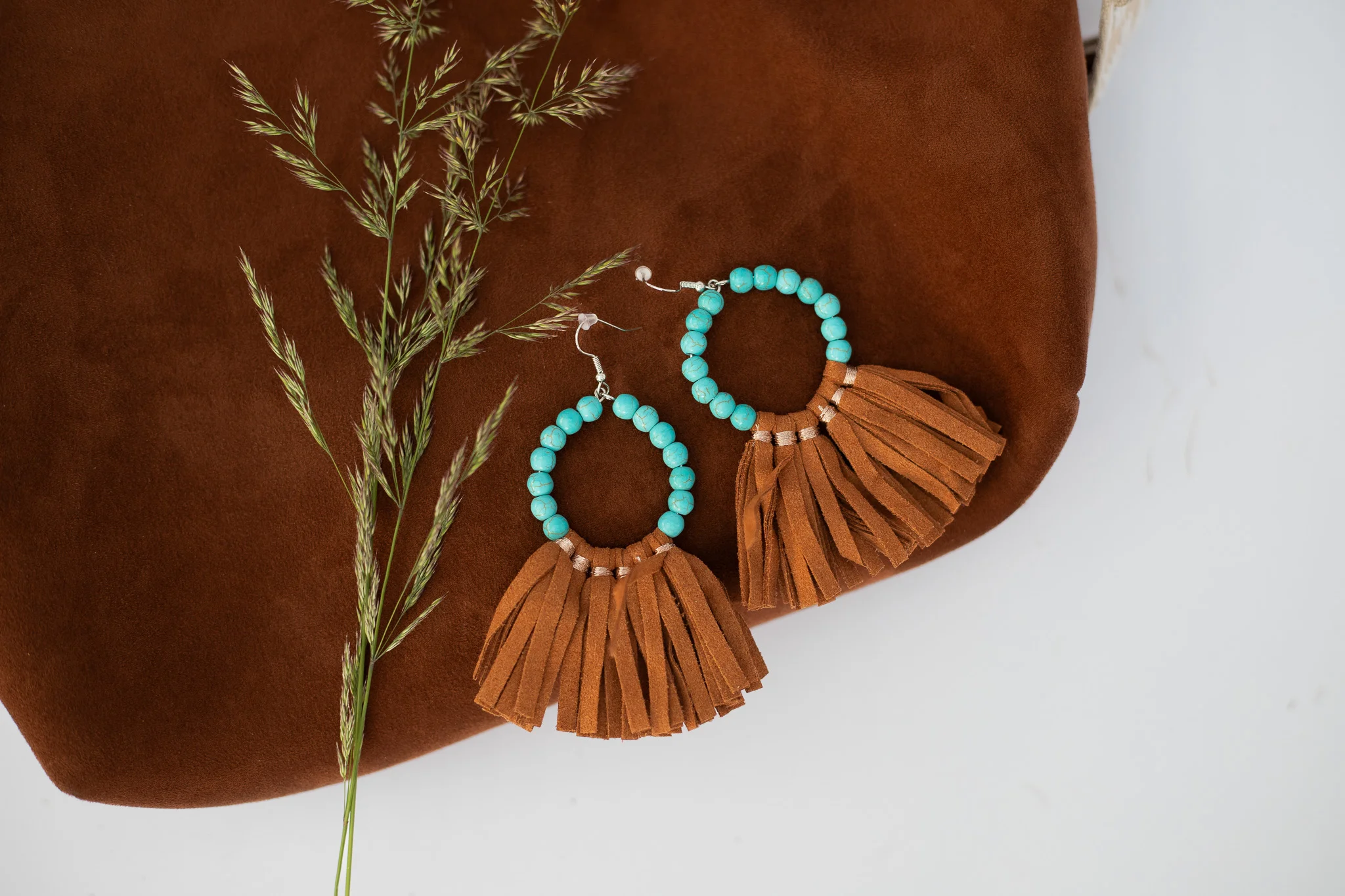 Dust & Turqoise Tassel Hoop Earrings - Image 2