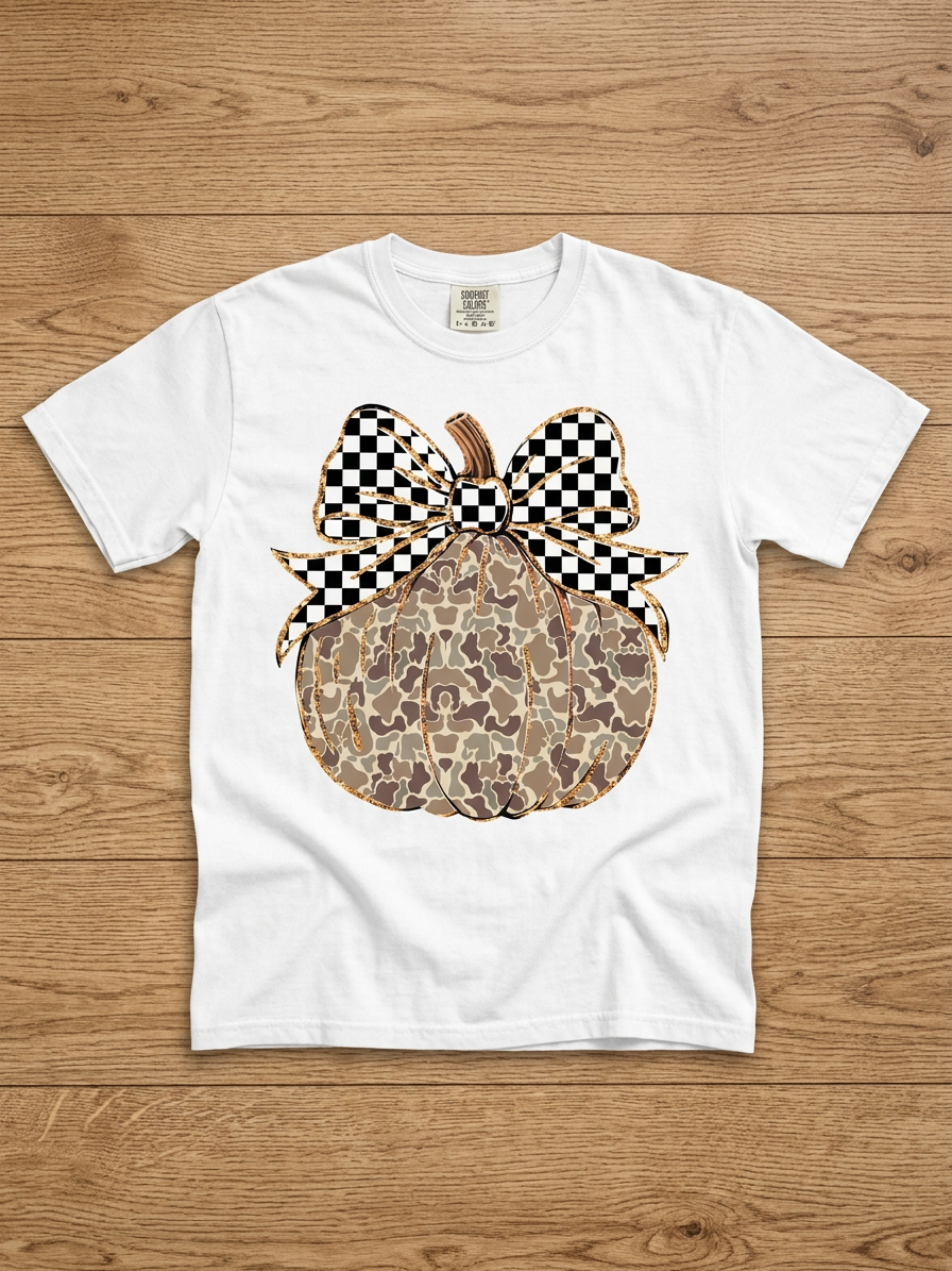 Camo Pumpkin Bow Tee