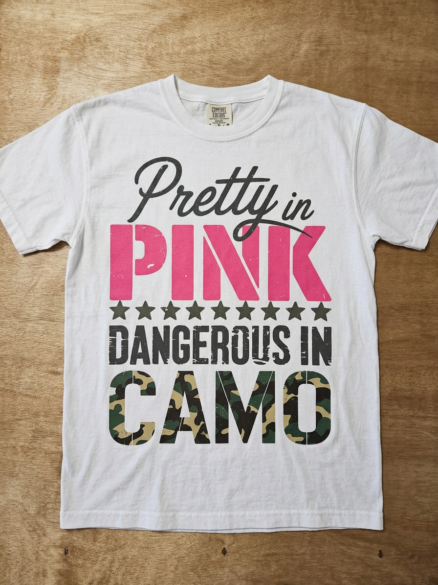 Pretty in Pink, Dangerous in Camo Tee